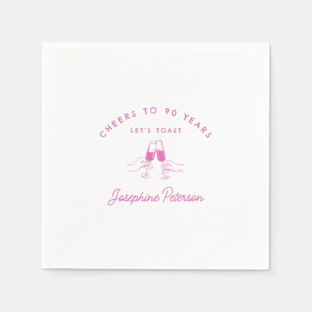 Cheers to 90 Years Pink 90th Birthday Custom Napkins (Front)