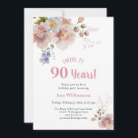 Cheers to 90 Years Pink Floral Birthday Invitation<br><div class="desc">Cheers to 90 Years Pink Floral Birthday Invitation
This sunflower watercolor floral invitation is perfect for your special celebration. This design features a white background accented with a watercolor floral arrangement and custom typography. Add your information to complete the look.</div>