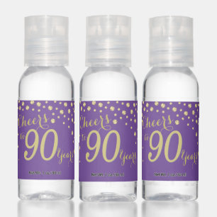 Cheers to 90 Years Purple and Gold Diamond Hand Sanitizer