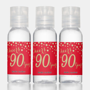 Cheers to 90 Years Red and Gold Diamond Hand Sanitizer