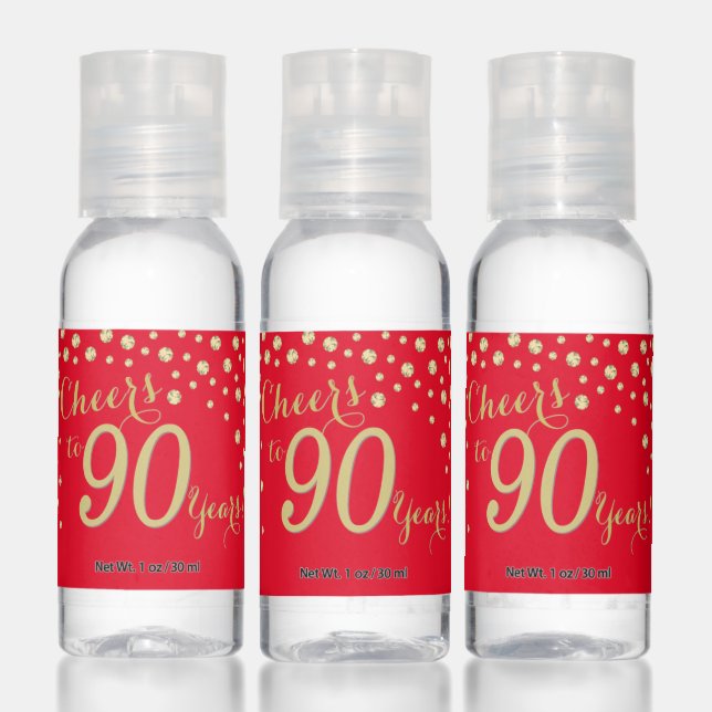 Cheers to 90 Years Red and Gold Diamond Hand Sanitizer (Set)