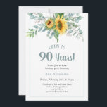 Cheers to 90 Years Sunflower Birthday Invitation<br><div class="desc">Cheers to 90 Years Sunflower Birthday Invitation
This sunflower watercolor floral invitation is perfect for your special celebration. This design features a white background accented with a watercolor floral arrangement and custom typography. Add your information to complete the look.</div>
