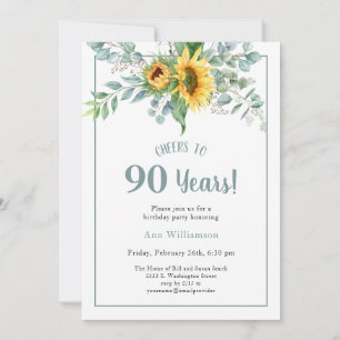 Cheers to 90 Years Sunflower Birthday Invitation