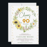 Cheers to 90 Years Sunflower Ladies 90th Birthday Invitation<br><div class="desc">Elegant & bright birthday party invitation with sunflowers - can be customized for any age. Matching inserts,  signs,  games,  and decorations can be found in our Zazzle shop. If you're looking for any specific item,  please don't hesitate to contact us.</div>