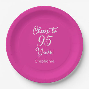 Cheers to 95 Years 95th Pink Birthday Paper Plates