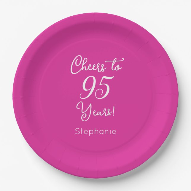 Cheers to 95 Years 95th Pink Birthday Paper Plates (Front)