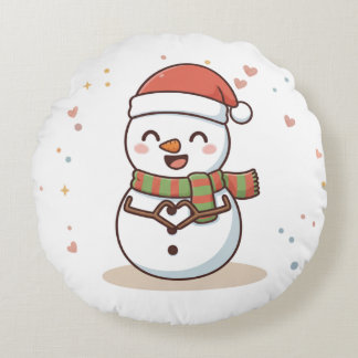 Cheers to a Cool Christmas Snowman Card Round Pillow