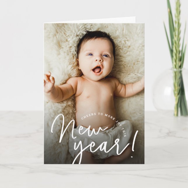 Cheers to a joyful New Year baby photo birth  Holiday Card (Front)