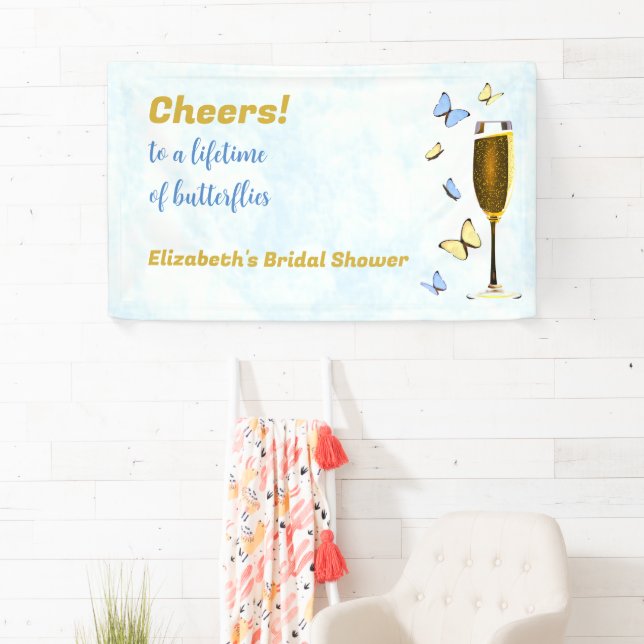 Cheers To A Lifetime Of Butterflies Bridal Shower Banner (Insitu)