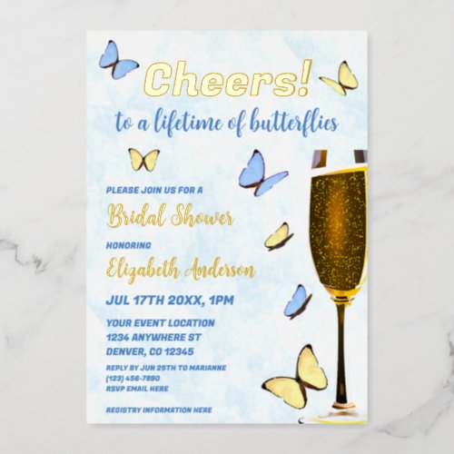 Cheers To A Lifetime Of Butterflies Bridal Shower Foil Invitation