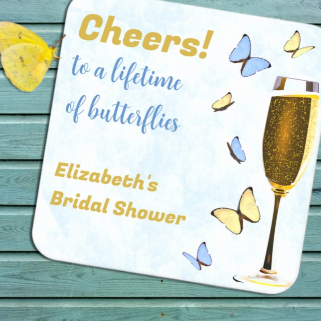 Cheers To A Lifetime Of Butterflies Bridal Shower Square Paper Coaster (Creator Uploaded)