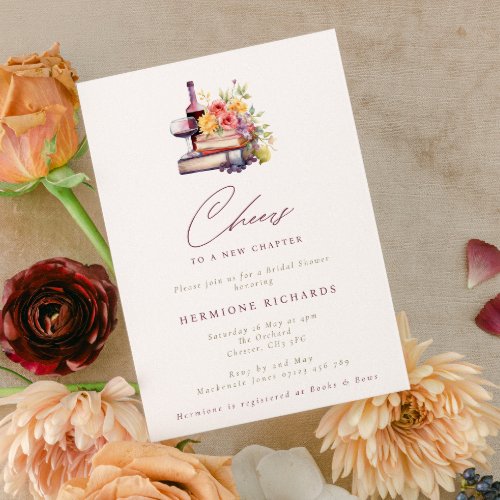 Cheers to a New Chapter Wine  Books Bridal Shower Invitation