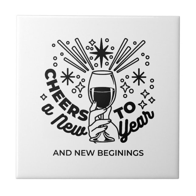 Cheers to a New Year Celebration Design Ceramic Tile (Front)