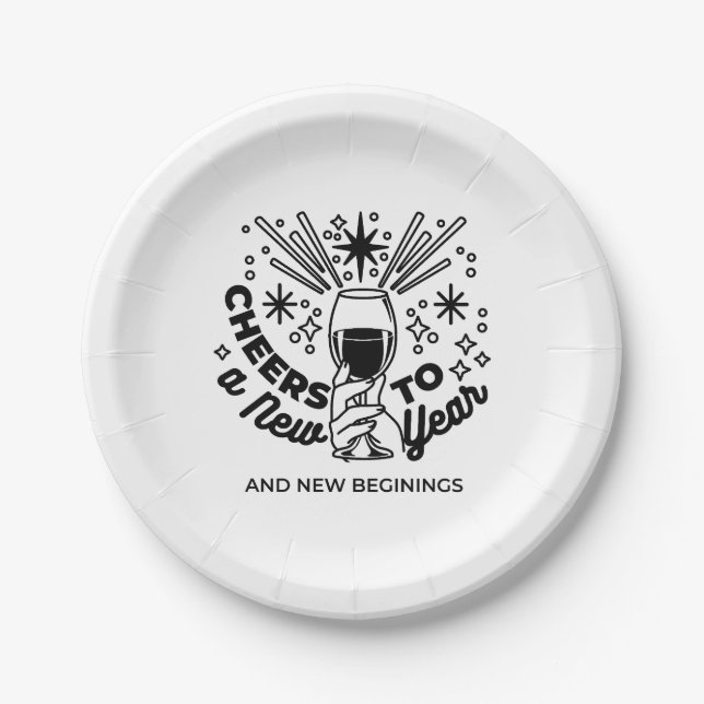 Cheers to a New Year Celebration Design Paper Plates (Front)