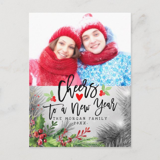 Cheers to a New Year Christmas Holiday Photo Cards (Front)