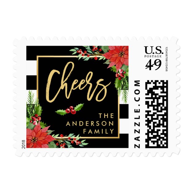 Cheers To A New Year Classy Gold Poinsettia Floral Postage