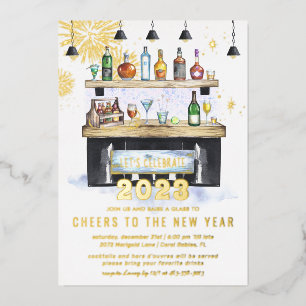 Cheers to a New Year   Holiday Cocktail Party  Foil Invitation
