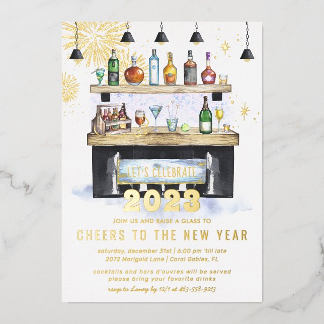 Cheers to a New Year | Holiday Cocktail Party  Foil Invitation (Front)