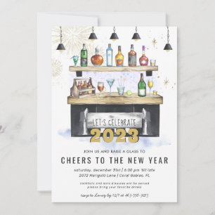 Cheers to a New Year   Holiday Cocktail Party Invitation