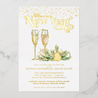 Cheers to a New Year | Sparkling Champagne Foil Holiday Card