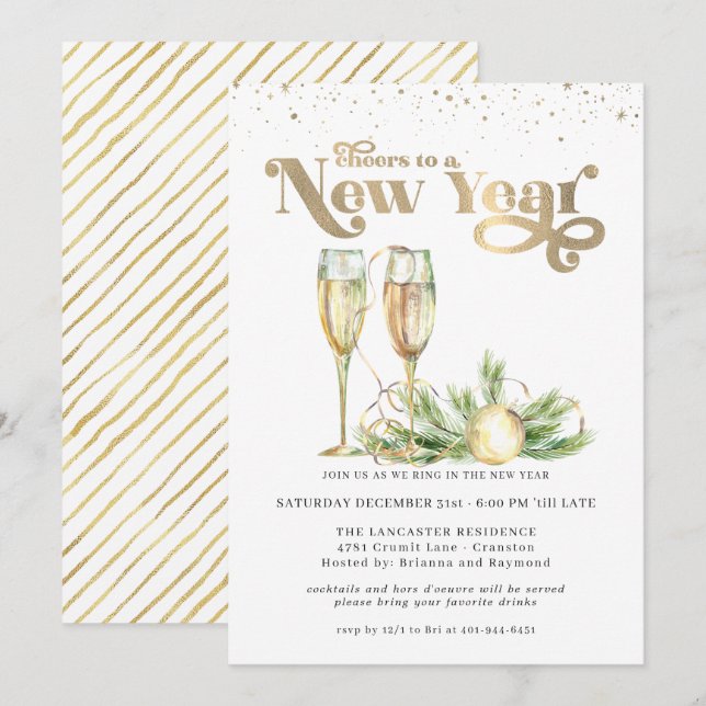 Cheers to a New Year | Sparkling Champagne Invitation (Front/Back)