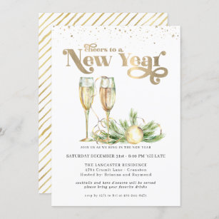 Cheers to a New Year   Sparkling Champagne Invitation