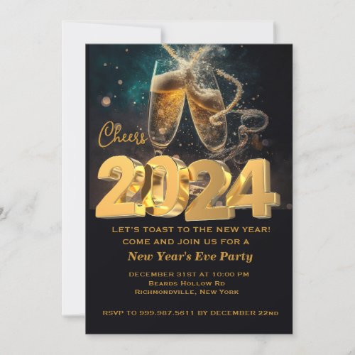 Cheers to a New Year  Sparkling Champagne Invitation