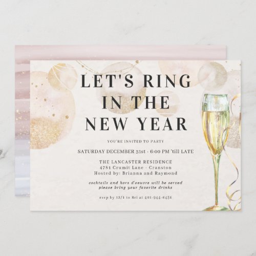 Cheers to a New Year  Sparkling Champagne  Invitation