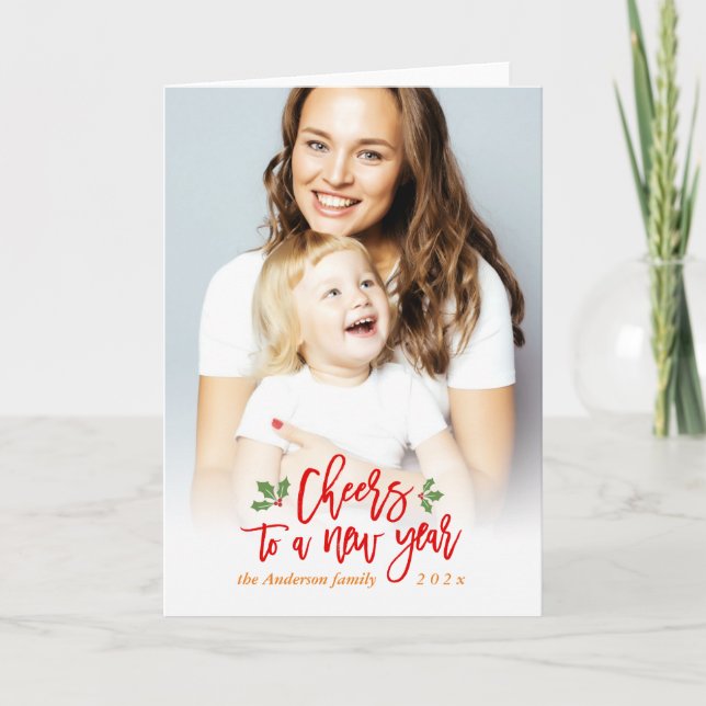 Cheers to A New Year Wishes Mother Kids Photo Holiday Card (Front)