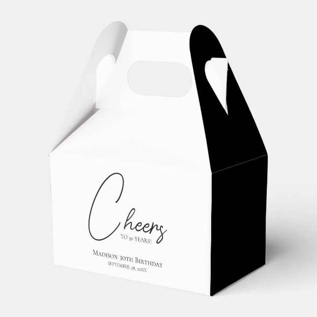 Cheers To Any Age 30th Black & White Birthday Favor Boxes (Front Side)