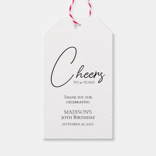 Cheers To Any Age 30th Black  White Birthday Gift Tags