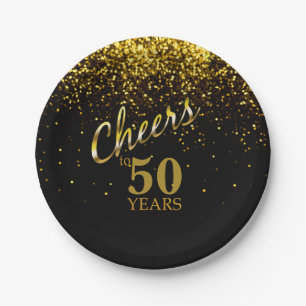 Cheers to any age birthday gold black bokeh bling paper plates