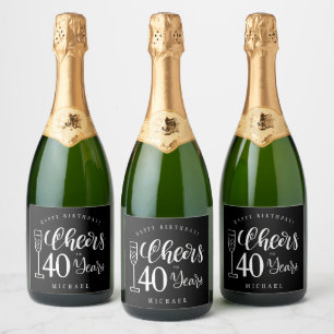 Cheers to any age typography men happy birthday sparkling wine label