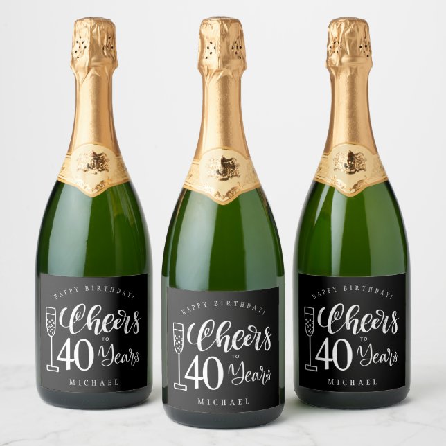 Cheers to any age typography men happy birthday sparkling wine label (Bottles)