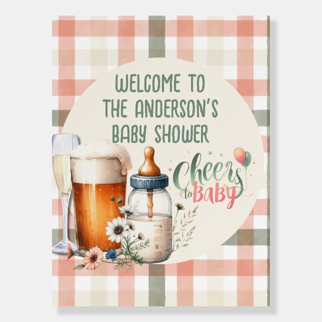 Cheers to Baby Brewing Beers Bubbles Welcome Sign (Front)