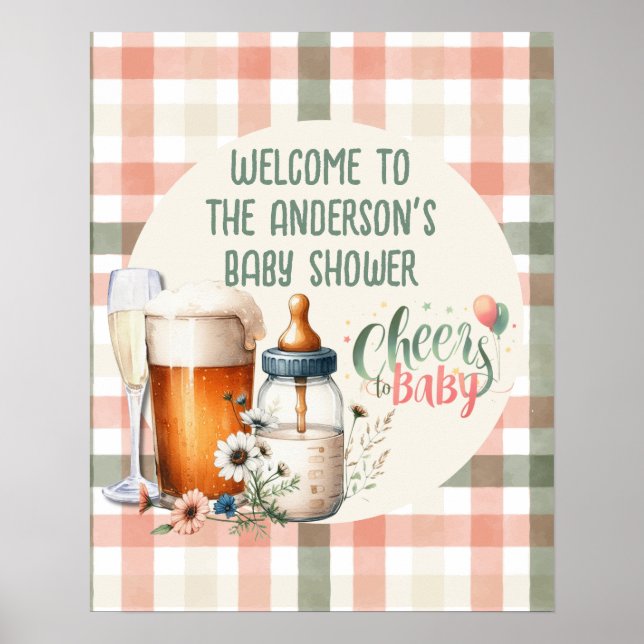 Cheers to Baby Brewing Beers Bubbles Welcome Sign (Front)