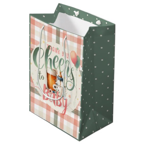 Cheers to Baby Sage Peach Gingham Favors Gifts  Medium Gift Bag