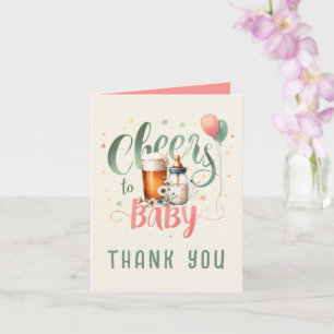Cheers to Baby Sage Peach Gingham THANK YOU CARDS