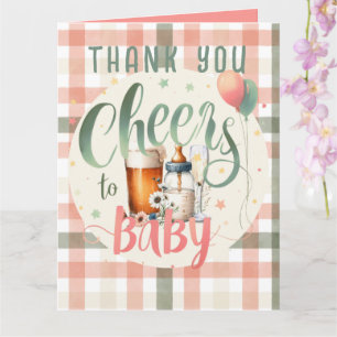 Cheers to Baby Sage Peach Gingham THANK YOU CARDS