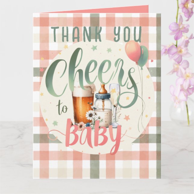 Cheers to Baby Sage Peach Gingham THANK YOU CARDS (Orchid)