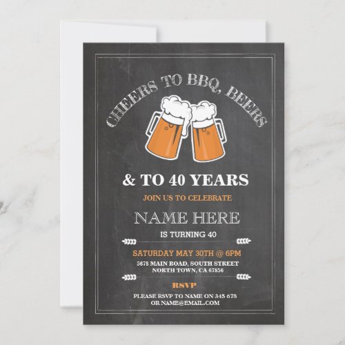 Cheers to BBQ Beers Birthday Party Chalk Invite