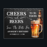 Cheers to Beers Save the Date Birthday  Postcard<br><div class="desc">Rustic Black Chalkboard watercolor beer bottle and pint glass. Rustic Outdoor or bar birthday invitations for him. Any age. Easy to personalized template. All text can be adjusted using the design option. Fun,  simple,  casual birthday invites for him. Save the Date</div>
