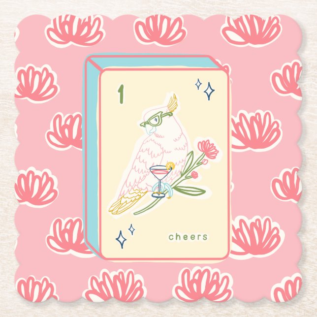 Cheers to Bird Bam Mahjong Paper Coaster (Front)