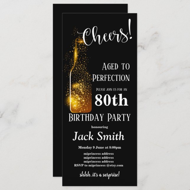 cheers to Birthday, wine, glitter wine, birthday Invitation (Front/Back)