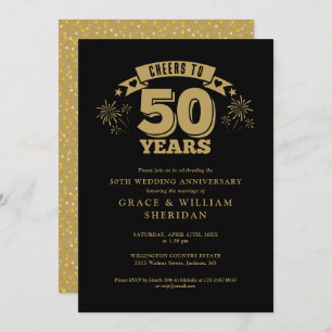 Cheers To Black And Gold 50th Wedding Anniversary Invitation