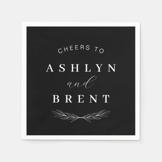 Cheers To Black and Whit Wedding Cocktail Napkins (Front)