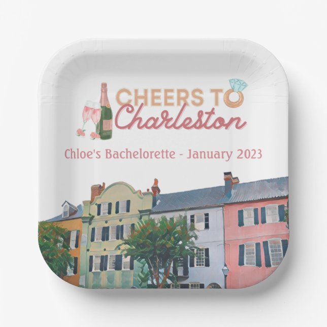 "Cheers to Charleston" Bach Party Paper Plates (Front)