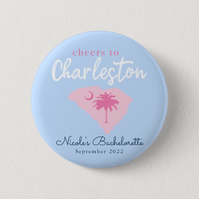 Cheers to Charleston South Carolina Bachelorette Button (Front)
