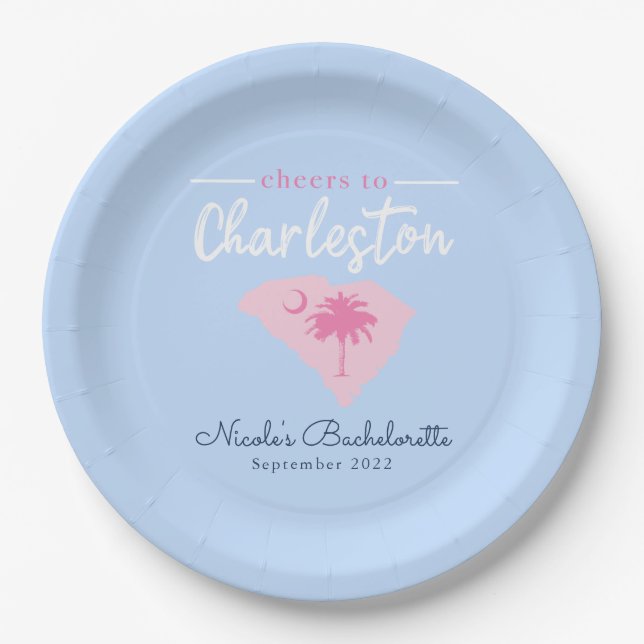 Cheers to Charleston South Carolina Bachelorette Paper Plates (Front)