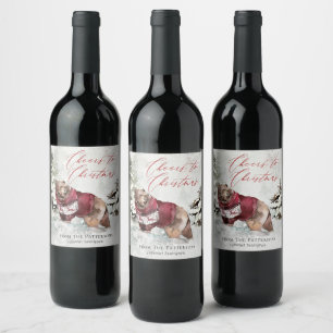 Cheers to Christmas Rustic Winter Scene Wine Label